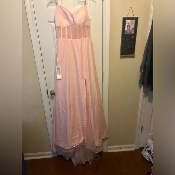 Women's👱🏽‍♀️V Neck Sleeveless Tulle Empire Waist Split Formal Dress👗Sz 9 - Picture 11 of 13